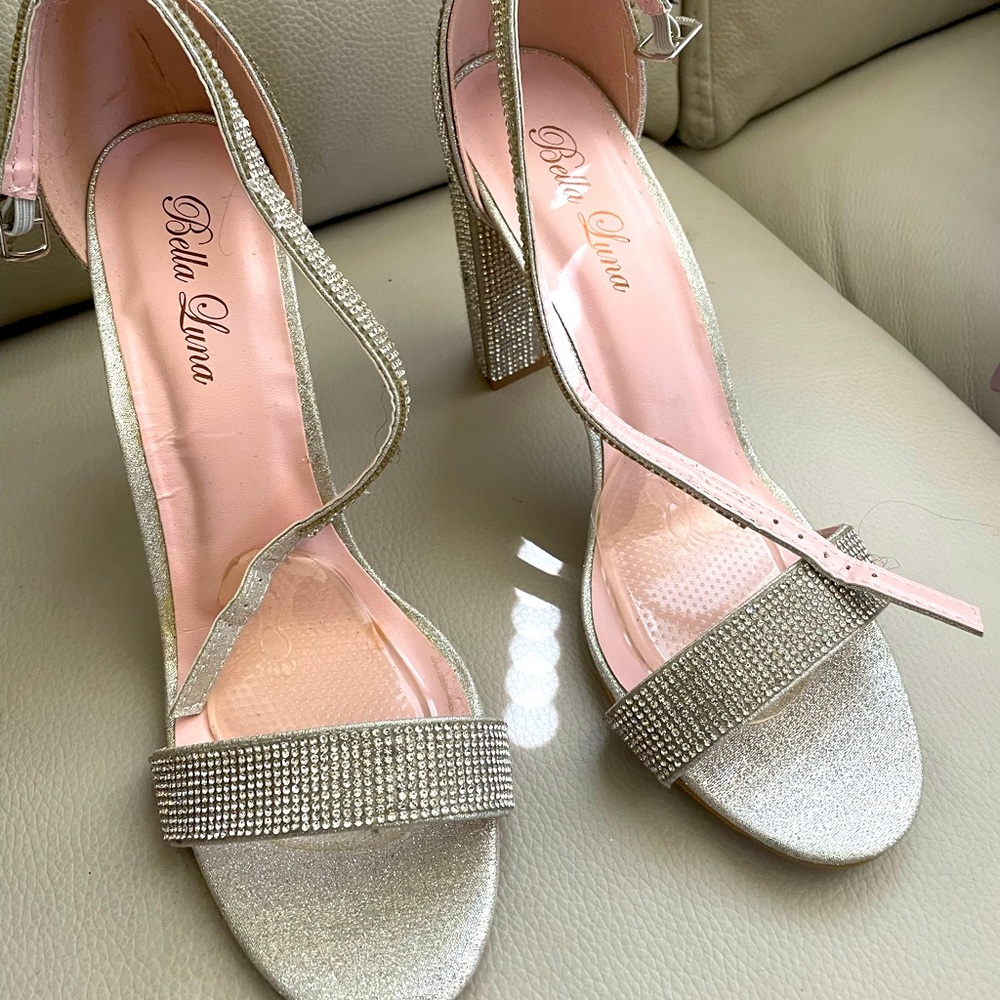 Bella Luna Silver Rhinestone ankle strap Sandals